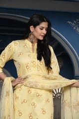 Lemon Color Printed Jam Cotton Shirt with Cotton Bottom and Printed Chinon Chiffon Dupatta