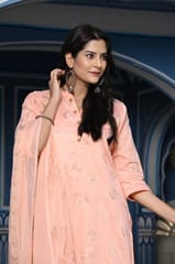 Peach Color Printed Jam Cotton Shirt with Cotton Bottom and Printed Chinon Chiffon Dupatta