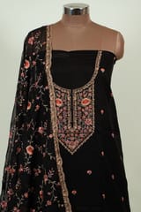 Black Color Embroidered Viscose Organza Shirt with Bottom and Embroidered Viscose Organza Dupatta