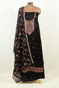 Black Color Embroidered Viscose Organza Shirt with Bottom and Embroidered Viscose Organza Dupatta