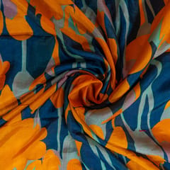 Blue Color Dola Silk Digital Printed Fabric