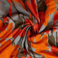 Grey Color Dola Silk Digital Printed Fabric