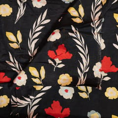 Black Color Dola Silk Digital Printed Fabric