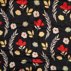 Black Color Dola Silk Digital Printed Fabric