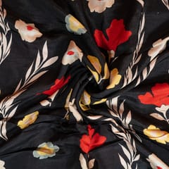 Black Color Dola Silk Digital Printed Fabric