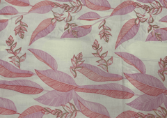 Printed Cotton Cambric Cream Pink Leaves