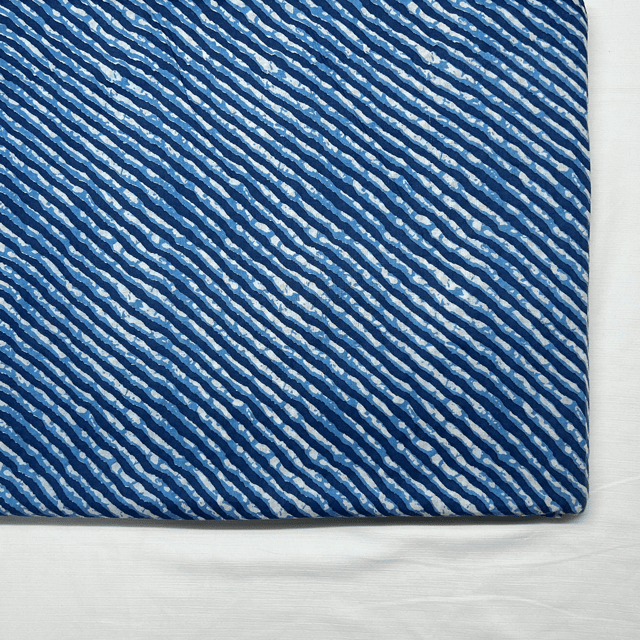 Dark Blue With White Stripes Printed Cotton Fabric