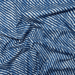 Dark Blue With White Stripes Printed Cotton Fabric