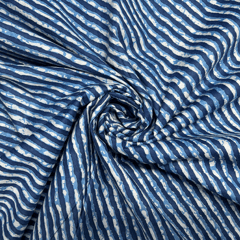 Dark Blue With White Stripes Printed Cotton Fabric