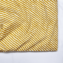 Mustrad Yellow With White Stripes Printed Cotton Fabric