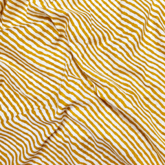 Mustrad Yellow With White Stripes Printed Cotton Fabric