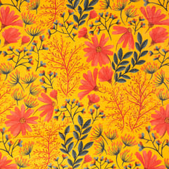 Yellow Color Velvet Digital Printed Fabric