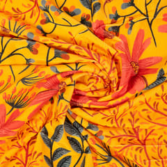 Yellow Color Velvet Digital Printed Fabric