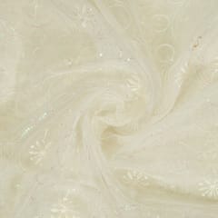 White Dyeable Organza Embroidered Fabric