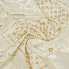 White Dyeable Georgette Embroidered Fabric