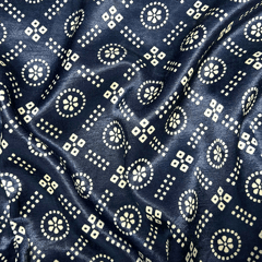 Navy Blue With Cream Patola Printed Mashru Silk Fabric