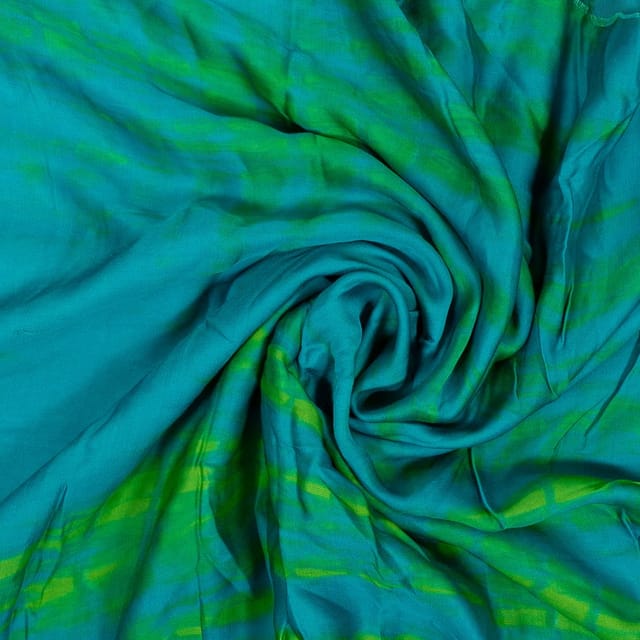 Firozi and Green Modal Satin Shibori Fabric