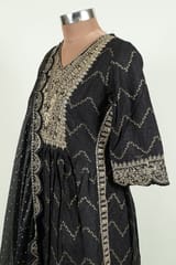 Black Color Rayon Cotton Embroidered Shirt with Bottom and Chinon Chiffon Embroidered Dupatta