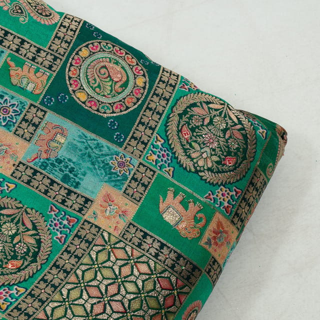 Green Color Jacquard Silk Printed Fabric