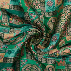 Green Color Jacquard Silk Printed Fabric