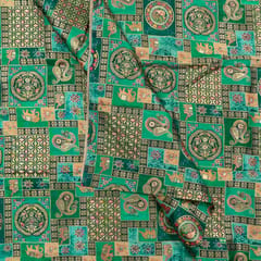 Green Color Jacquard Silk Printed Fabric