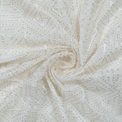 White Dyeable Organza Embroidered Fabric