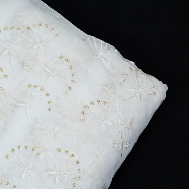 White Dyeable Organza Embroidered Fabric