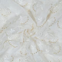 White Dyeable Organza Embroidered Fabric