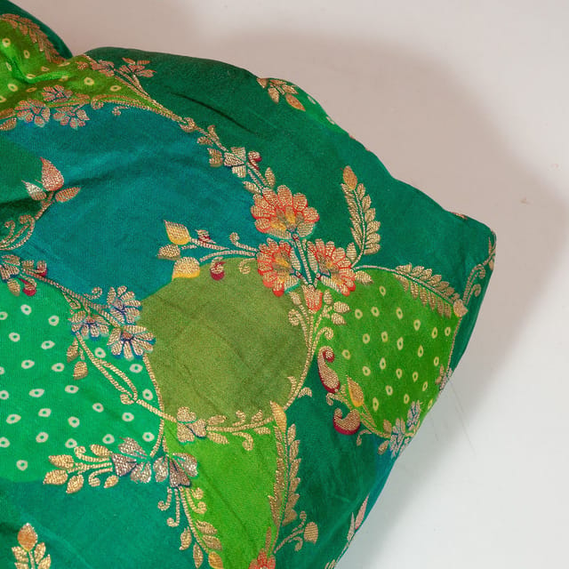 Green Color Jacquard Silk Printed Fabric