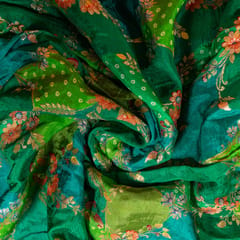 Green Color Jacquard Silk Printed Fabric