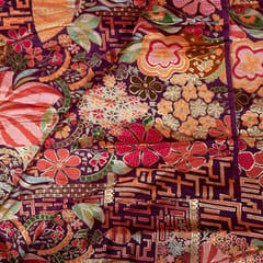 Purple Color Jacquard Silk Printed Fabric