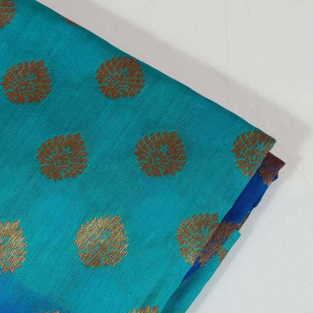 Blue with Firozi Color Silk Shibori Booti Fabric