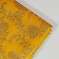 Yellow Color Satin Brocade Fabric