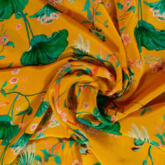 Yellow Color Viscose Crepe Printed Fabric