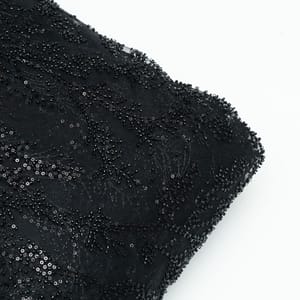 Black Color Net Hand Embroidered Fabric