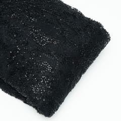 Black Color Net Hand Embroidered Fabric