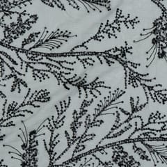 Black Color Net Hand Embroidered Fabric