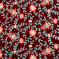 Maroon Color Velvet Embroidered Fabric