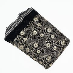 Black Color Velvet Embroidered Fabric