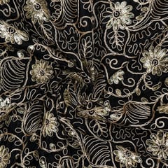 Black Color Velvet Embroidered Fabric