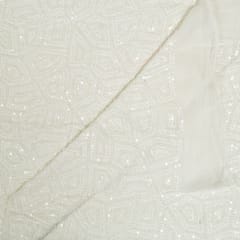 White Dyeable Georgette Beeds Embroidered Fabric