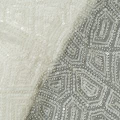 White Dyeable Georgette Beeds Embroidered Fabric