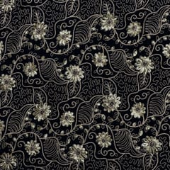 Navy Blue Color Velvet Embroidered Fabric