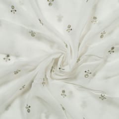 White Dyeable Georgette Booti Embroidered Fabric