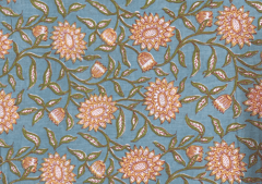 Printed Cotton Cambric Sea Green Peach Floral