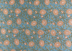 Printed Cotton Cambric Sea Green Peach Floral