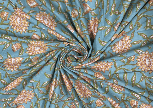 Printed Cotton Cambric Sea Green Peach Floral