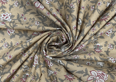 Printed Cotton Cambric Beige White Floral