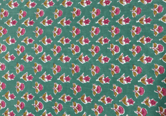 Printed Cotton Cambric Sea Green Pink Flowers