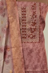 Onion Pink Color Tissue Chanderi  Hand Embroidered Shirt with Bottom and Chanderi Printed Dupatta